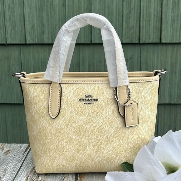 Coach City Mini Tote Bag In Signature Canvas Butter Yellow Crossbody Purse